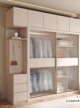 奶风推门衣VBZ油家用卧拉室现代简约小户型轻奢玻璃移门收柜纳衣