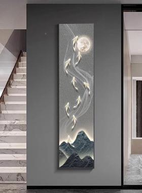 鱼图窄长条进门玄关装饰画对正门竖版壁画入EPV走户廊尽头过道挂