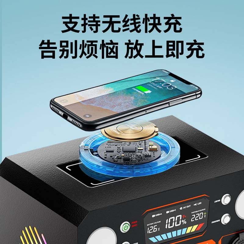 户外电源大容量移动220v应急电源便携式1度电自驾露营摆摊播照明