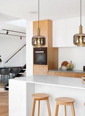 跨境l720ed茶室厅山吊灯床头灰铁艺氛围吧台烟餐玻璃中灯具护眼