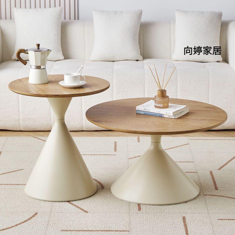 原木奶油实木茶几北欧家用客厅小户型组合现代几可简约圆形移动