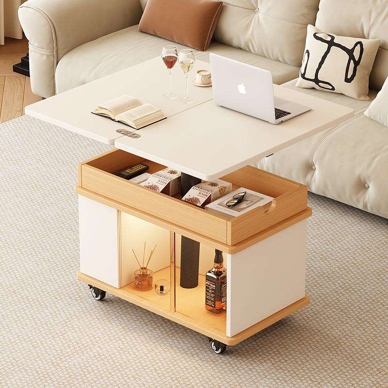 新型茶几喝茶奶油实木折叠升降边几餐桌侧边茶水架茶几小户型