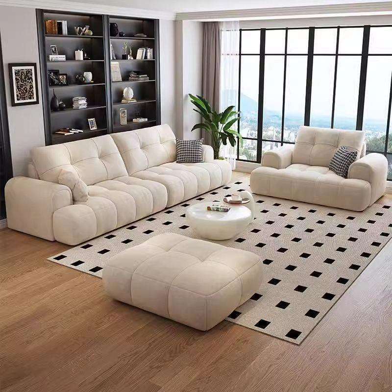 奶油风雪尼尔布艺沙发小户型客厅现代简约新款复古风直排云朵沙发