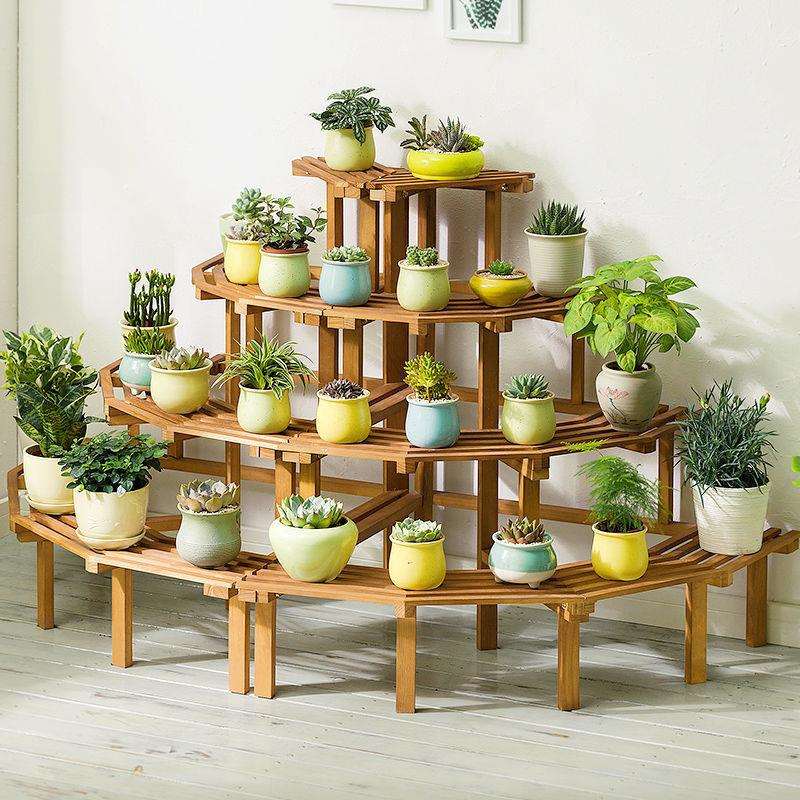 阳台花园造景布置花店实木花架多层阶梯架子转角花架三角花架墙角