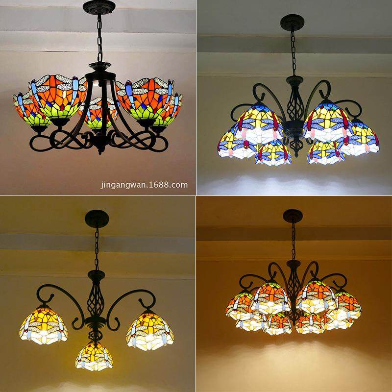 欧式彩色玻璃蜻蜓田园风格客厅吊灯卧室房间灯餐厅灯具蒂凡尼灯,鲜花速递/花卉仿真/绿植园艺,割草机/草坪机,淘宝优惠券,粉丝福利购,淘宝优惠卷