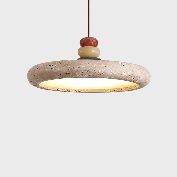 餐厅吊灯黄洞石中式复古诧寂风饭厅吧台2024年新款圆餐桌灯