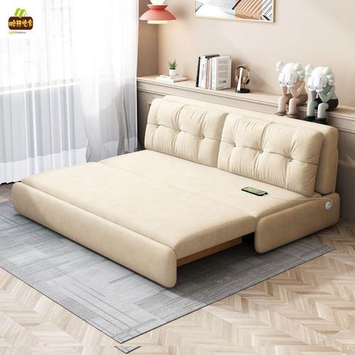 现代简多GZA功能两约用沙床发红款抽拉式2025新款网无扶手小户型