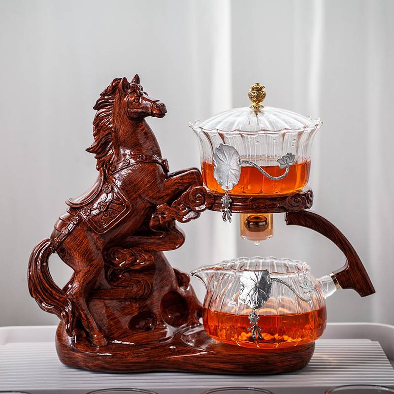 闽政马到成功自动懒人玻璃茶具复古中式办公室家用磁吸泡茶冲茶器
