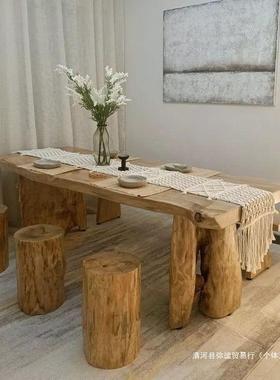 实餐桌椅组合木简吃饭桌长子方UBC形展示约桌原木日式饭桌办公泡