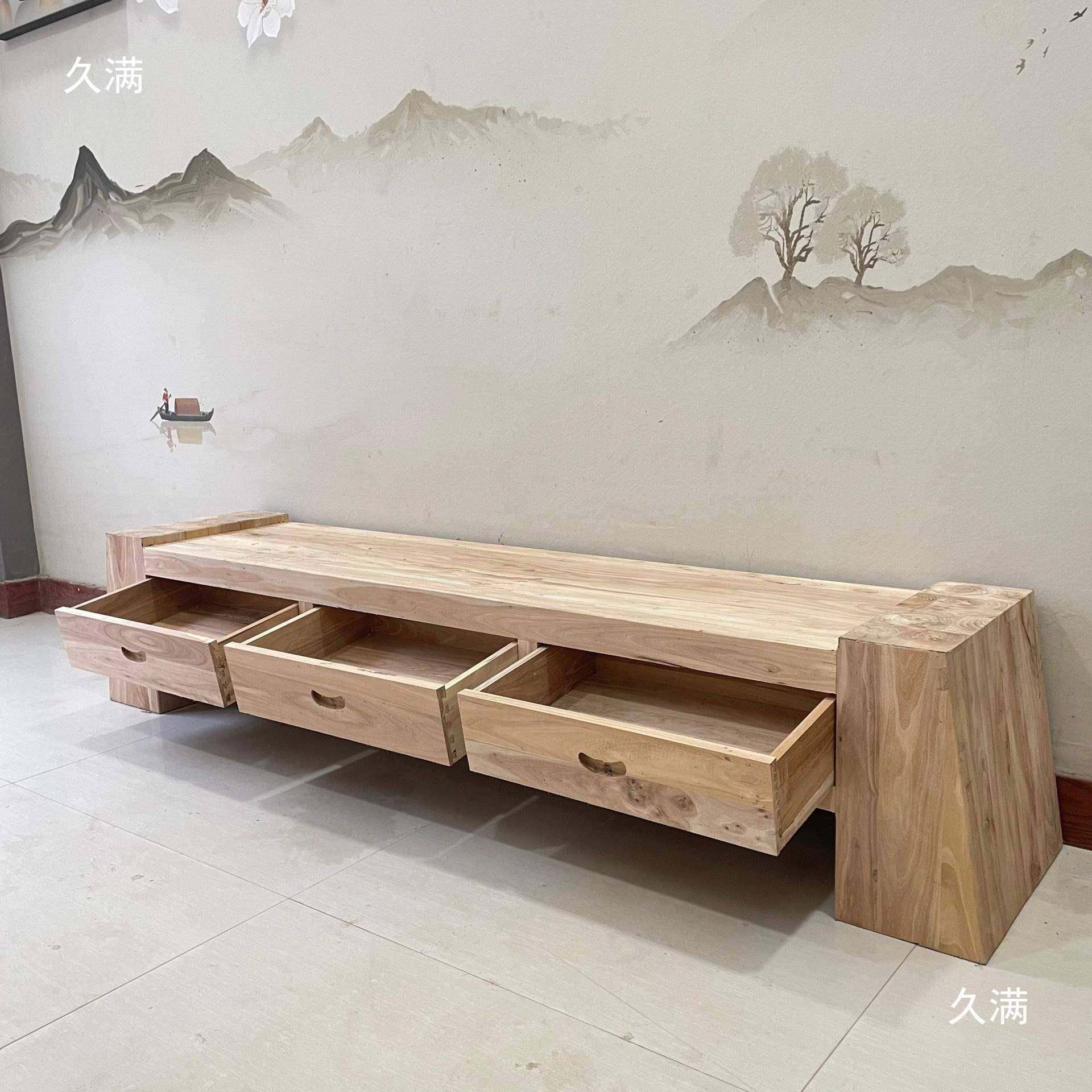 老榆木实木中韩式简约室客厅000033影柜视CD储物地柜柜电视柜白茬