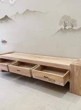 老榆木实木中韩式简约室客厅000033影柜视CD储物地柜柜电视柜白茬