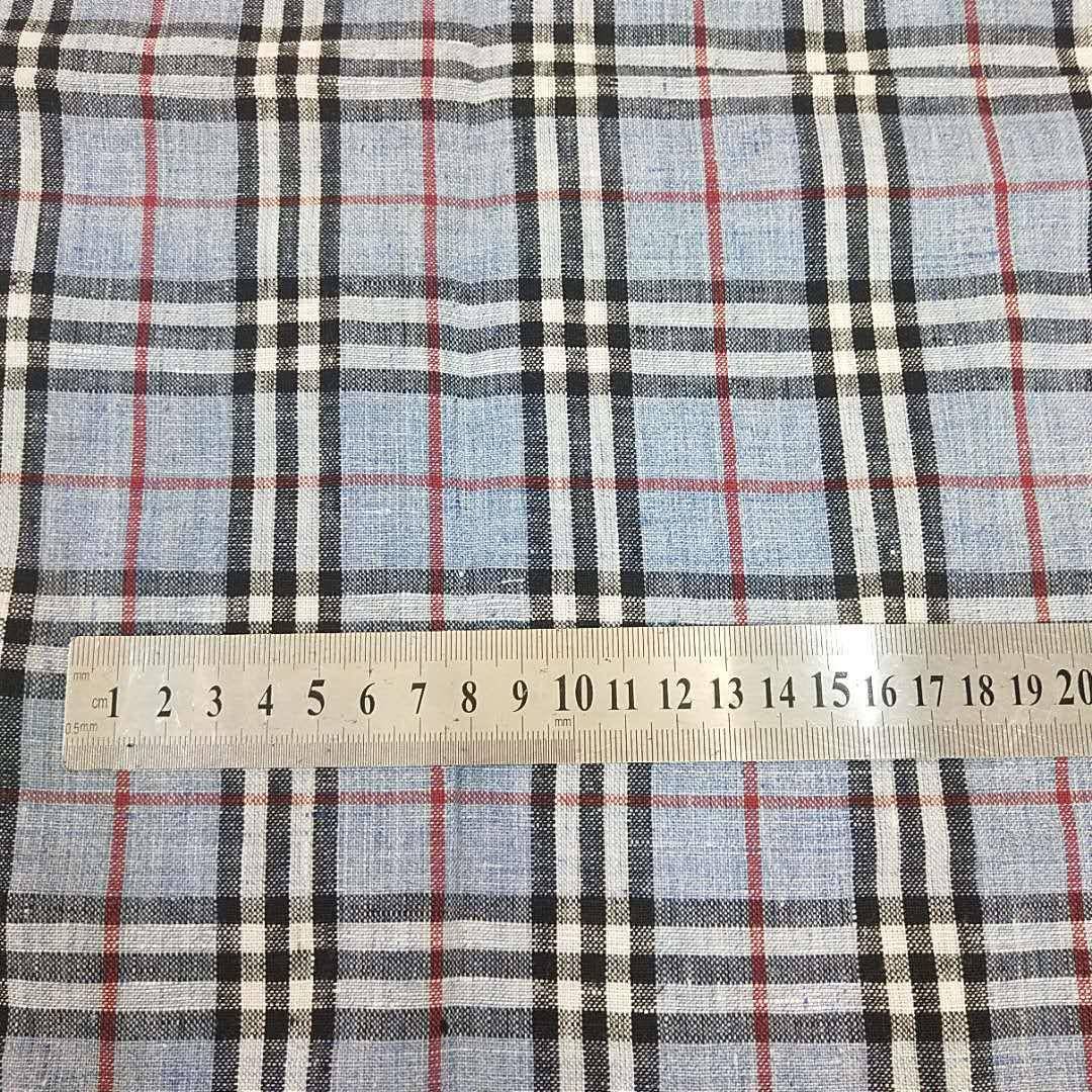 新面艺纯亚麻色织麻格子料OUZ田园风格织料桌布梭格子棉麻