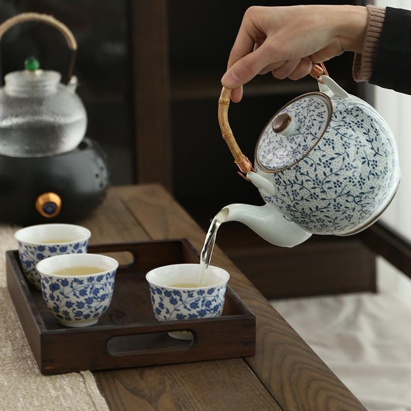 耐高陶瓷大茶壶110102632530毫陶瓷泡茶温壶过滤网水壶青带花瓷茶