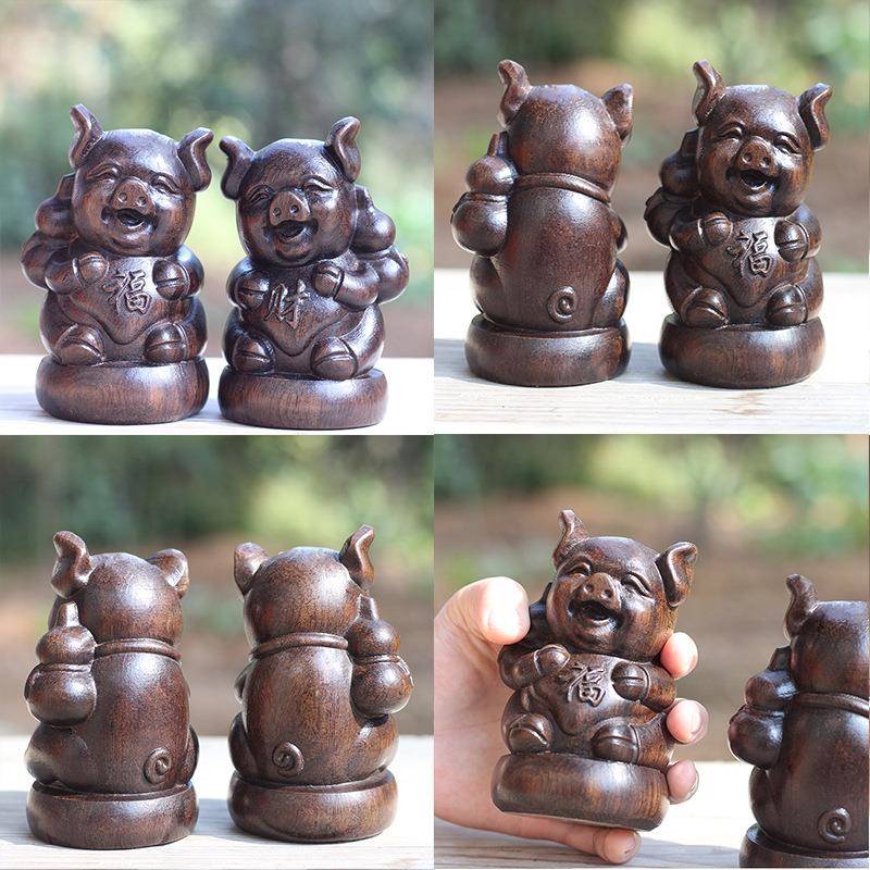 木雕摆件雕居招财猪家饰品实木福猪手工刻发财猪猪客厅工艺品