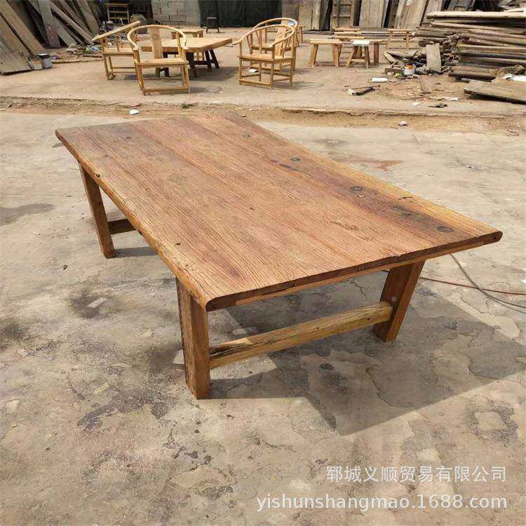 老板榆木木旧门复古MNV桌子实木自门然风化旧板老板茶桌餐桌椅榆