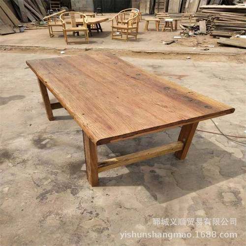 老板榆木木旧门复古MNV桌子实木自门然风化旧板老板茶桌餐桌椅榆