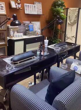 美式古甲实桌木美甲桌单双YFM人复简约美台带吸尘器美甲椅套装经