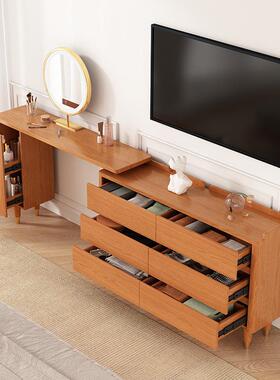 日式梳柜妆台斗收视柜一体转QMK电角复古纳柜可伸缩卧室床尾柜化