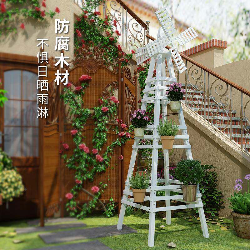 室外架园艺花户外庭院腐fchj木防子白色风车月季爬藤架架实木造型