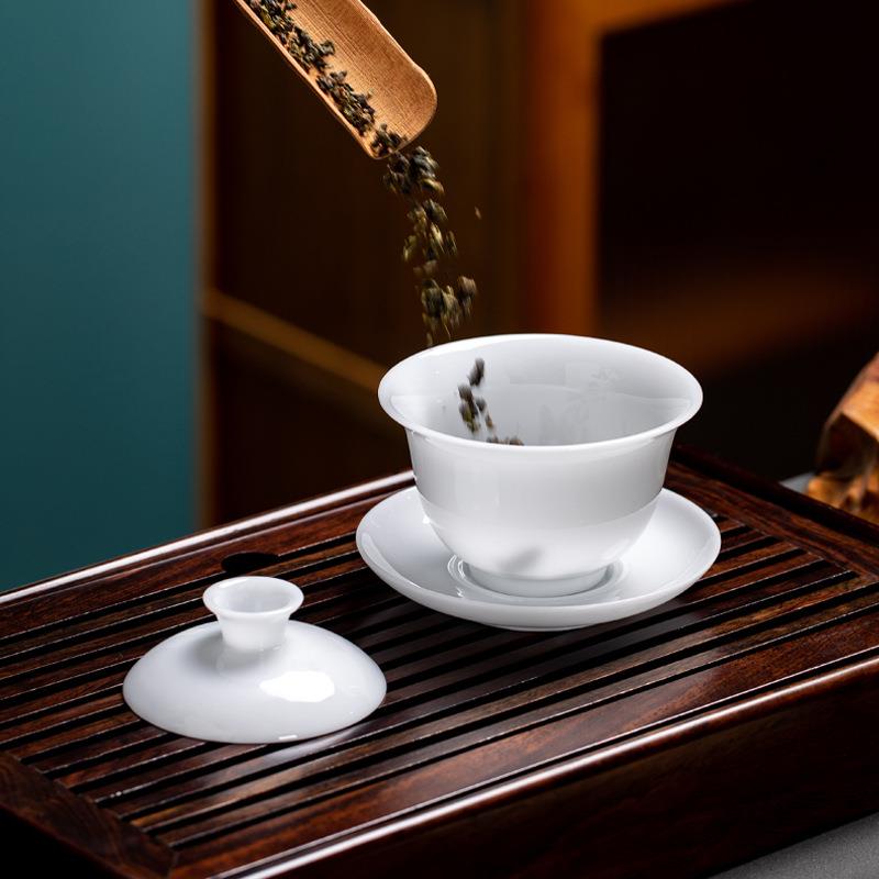 高档茶具羊脂玉瓷具套装AL123zbm上茶冰种玉瓷套茶具组整套釉茶具