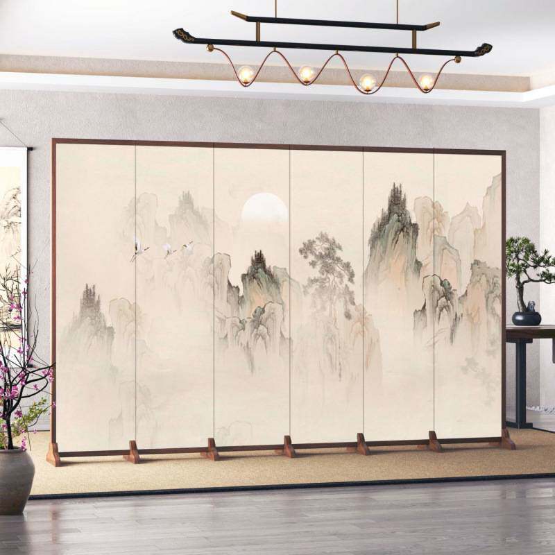 办公室屏风隔断客厅入户玄关酒店饭店餐馆遮挡移动可折叠山水画