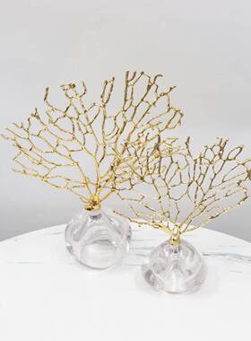 欧海树式大树理石珊瑚家居摆式件创意美客厅房酒柜办书公室桌面装