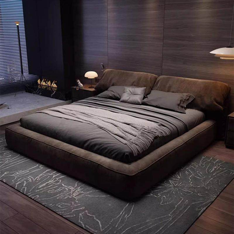 【1454人收藏】新款象耳朵床奶油布风约QTP现代双人大主卧大床简