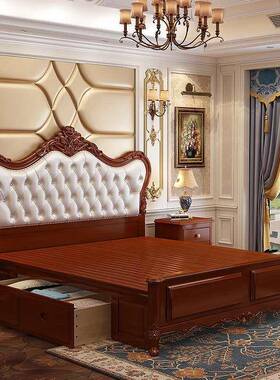 欧式实木轻床双人高档奢储现代欧式软AMA床1.5米1.8米婚包床公主