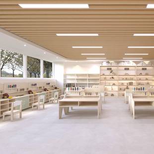 幼园木学工坊儿童作品展示柜置物收纳架画架美术桌室椅科92216儿