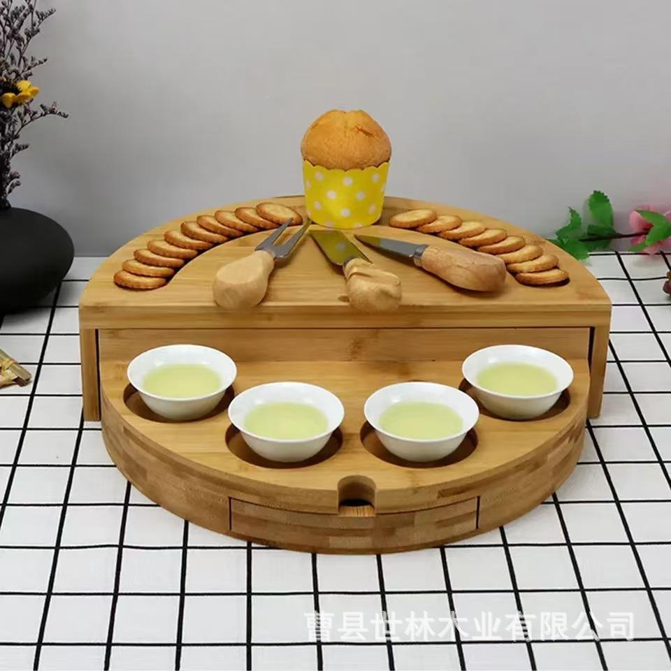 竹1231木芝餐士砧板套装带抽屉酪披萨板形木质圆砧板面包点心西奶