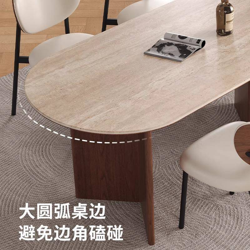风法式复古实木德利丰岩餐桌椅组简合约椭圆形设1计板师中古餐桌