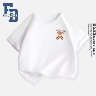 CD（服饰类别）儿童CD黑色短袖T恤男女宽松印花上衣情侣装夏季2