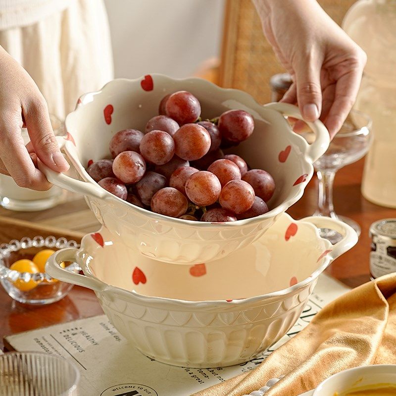 奶油风双耳汤碗家用高级感2024新款陶瓷泡面碗大号碗高颜值盛汤盆,餐饮具,碗,淘宝优惠券,粉丝福利购,淘宝优惠卷