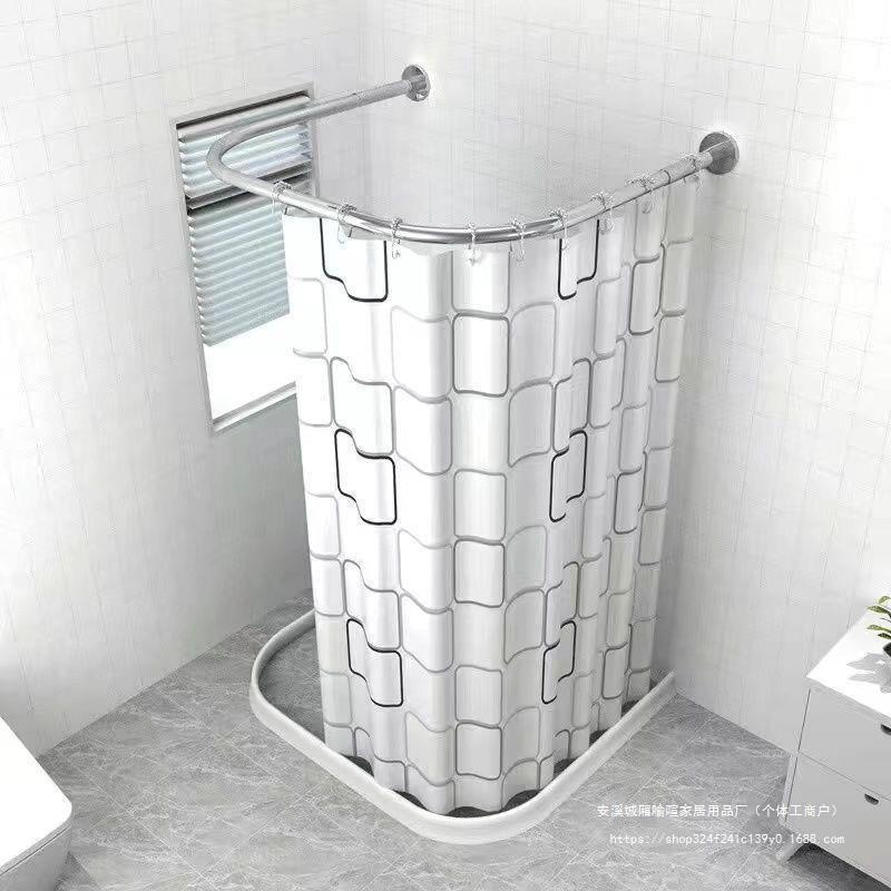 浴室洗澡防水磁性浴帘卫生间淋浴房隔断挂帘免打孔U型浴帘杆套装