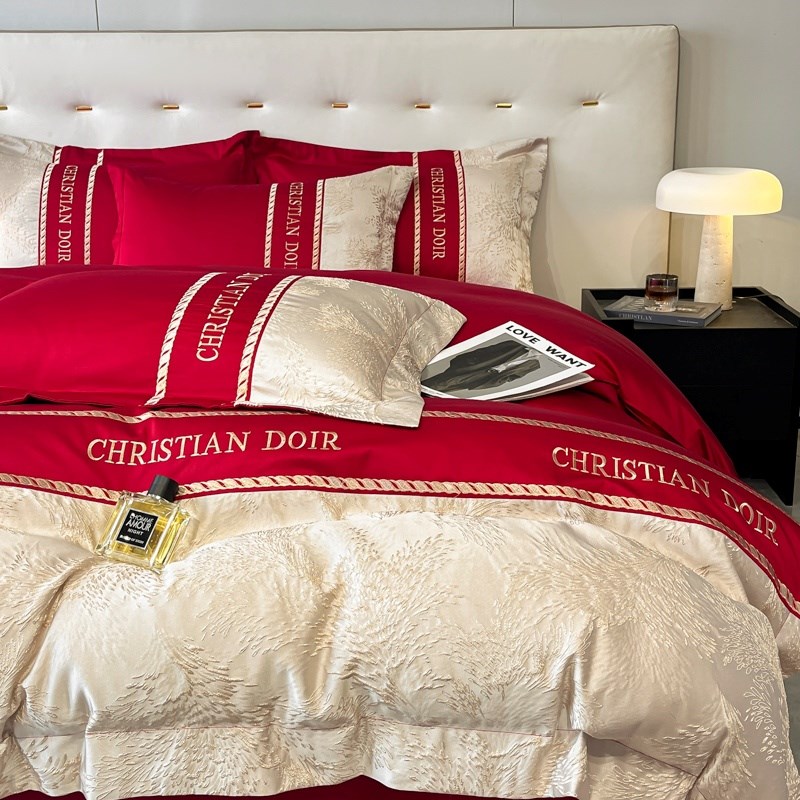 高档纯棉婚庆四件套大红色新婚床单被套结婚床上用品婚房陪嫁喜被