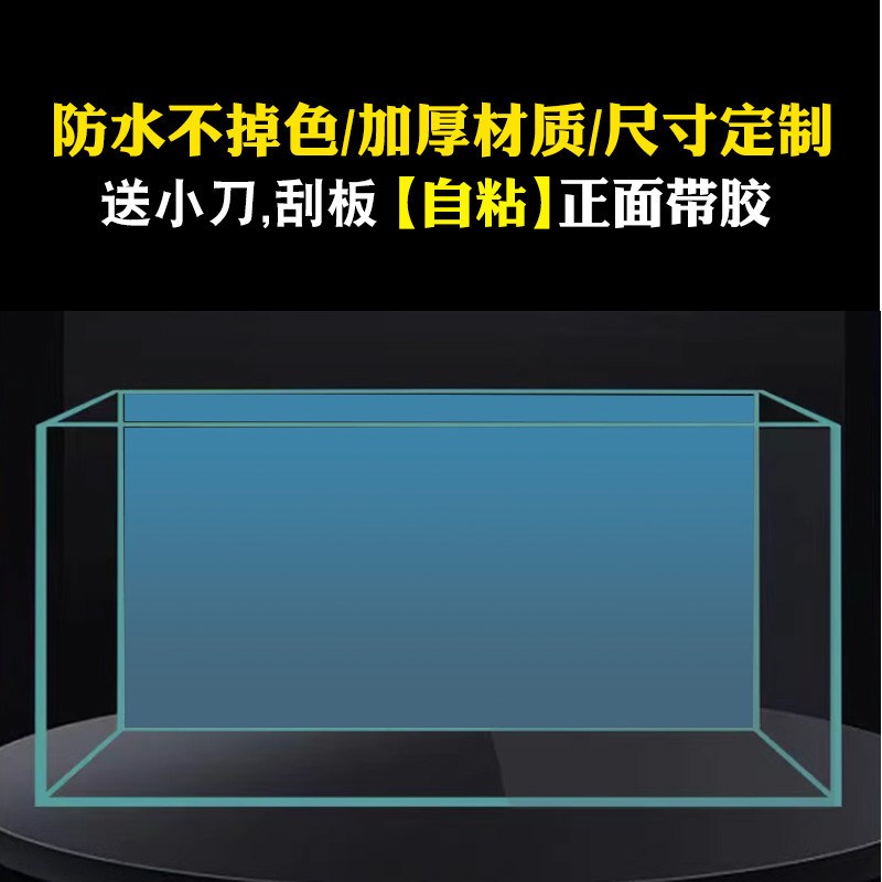 鱼缸背景贴纸草缸七彩画背景纸蓝白渐变背景鱼尺寸定制正面新款