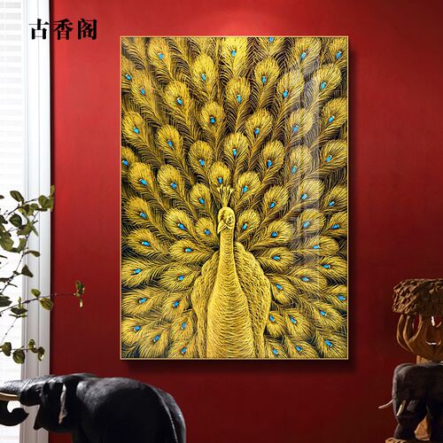 东南亚装饰画孔雀入户客厅背景墙画泰F式风格餐厅壁画民宿走廊挂
