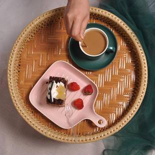 9便泰国藤编茶几餐飘窗茶台竹编家T0008用高脚果盘果篮轻巧携C户