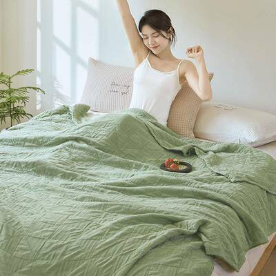层素946565色浮雕毯纯棉纱软布毛巾被四柔亲肤单双人盖夏季午睡休