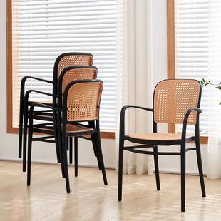 塑料子椅背餐椅家户外藤编椅用书桌椅可叠放带扶手靠175F凳子简约