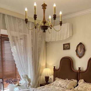美式全风铜厅吊主灯复古蜡烛灯大727厅灯实木法式中古餐客厅卧室