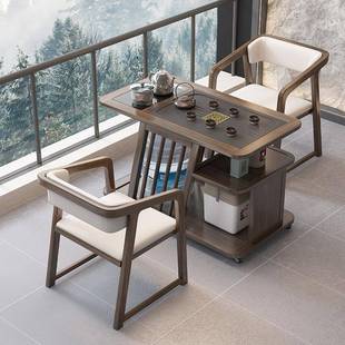 实木茶桌阳台家组用小型茶台烧椅合水简壶一无品牌/体两人喝茶几