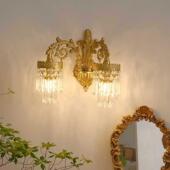 复式 古水晶922壁灯美式 铜卧室全客厅床头法过道别墅双头楼梯镜前