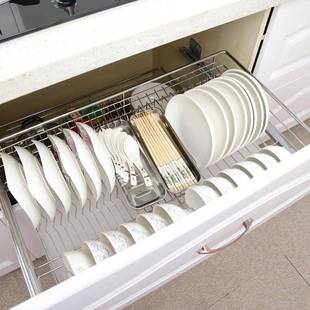 04拉篮不606锈蓝钢心阻实尼缓冲橱柜拉屉碗架双层碗碟厨房抽碗拉