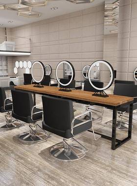 美NQU发理发发店化妆镜子形廊led化妆带灯卧室台式双面圆发光镜镜