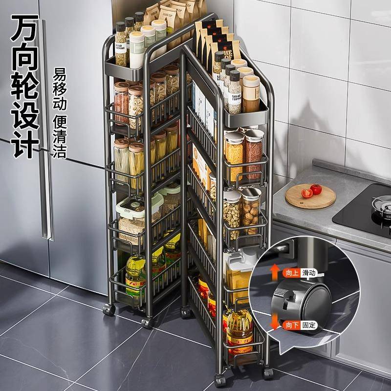 夹缝置物架厨房冰箱侧面窄缝隙抽推拉收极纳篮柜拉卫生BYV间窄边