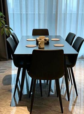 22约5爆款纯黑色岩板桌餐椅组合家用轻奢现代简长方0形YZE小户型