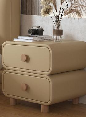 易油风免床头柜卧室实木皮质床边DPG柜简约现代极简安奶装小型收