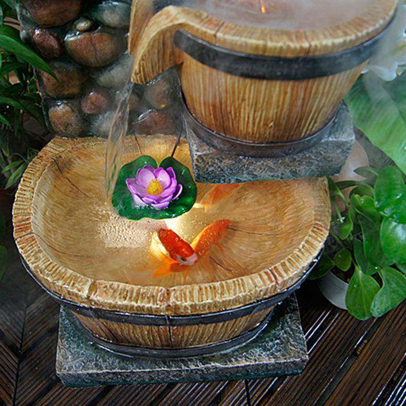 中式盘复流水喷泉景观摆件MOI环保树微脂转工艺家古居摆件工厂