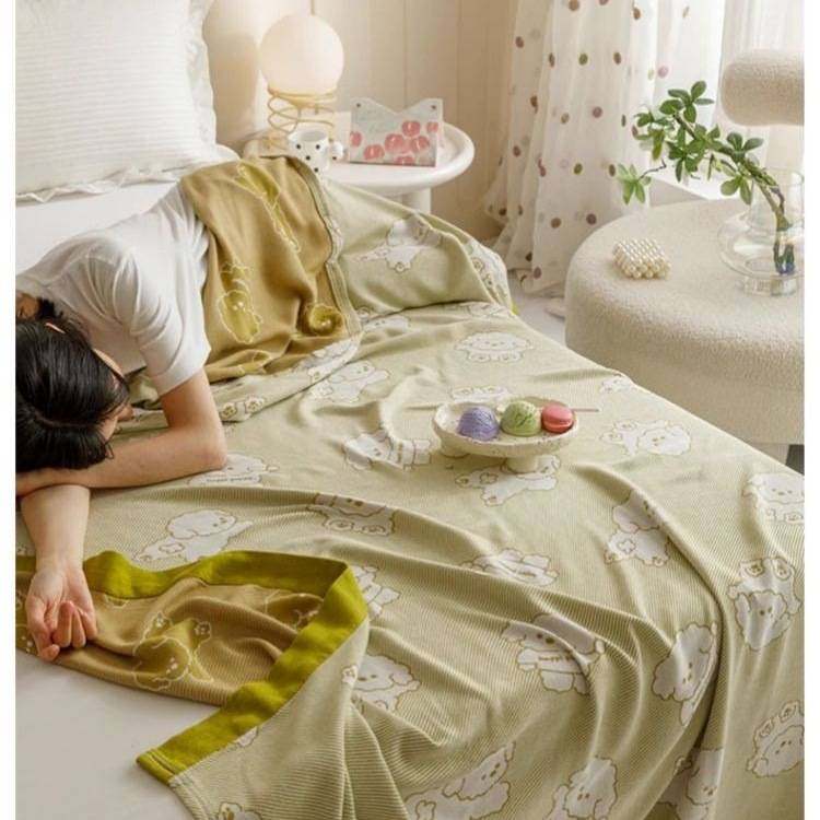 夏季竹纤维毛巾被薄款竹棉双层纱布冷凉感毯子夏凉被沙发用小毯子